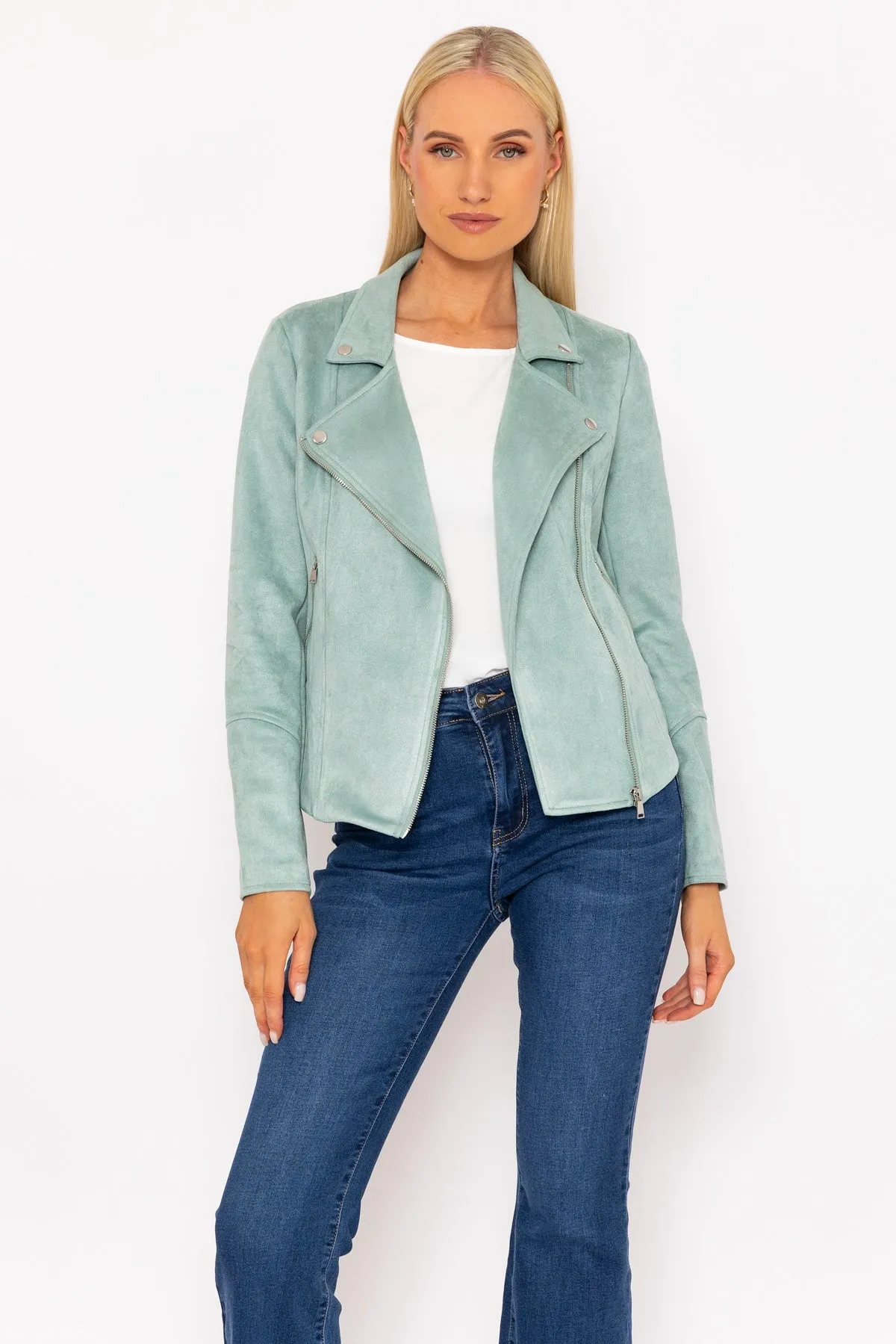 Suede Biker Jacket in Sage