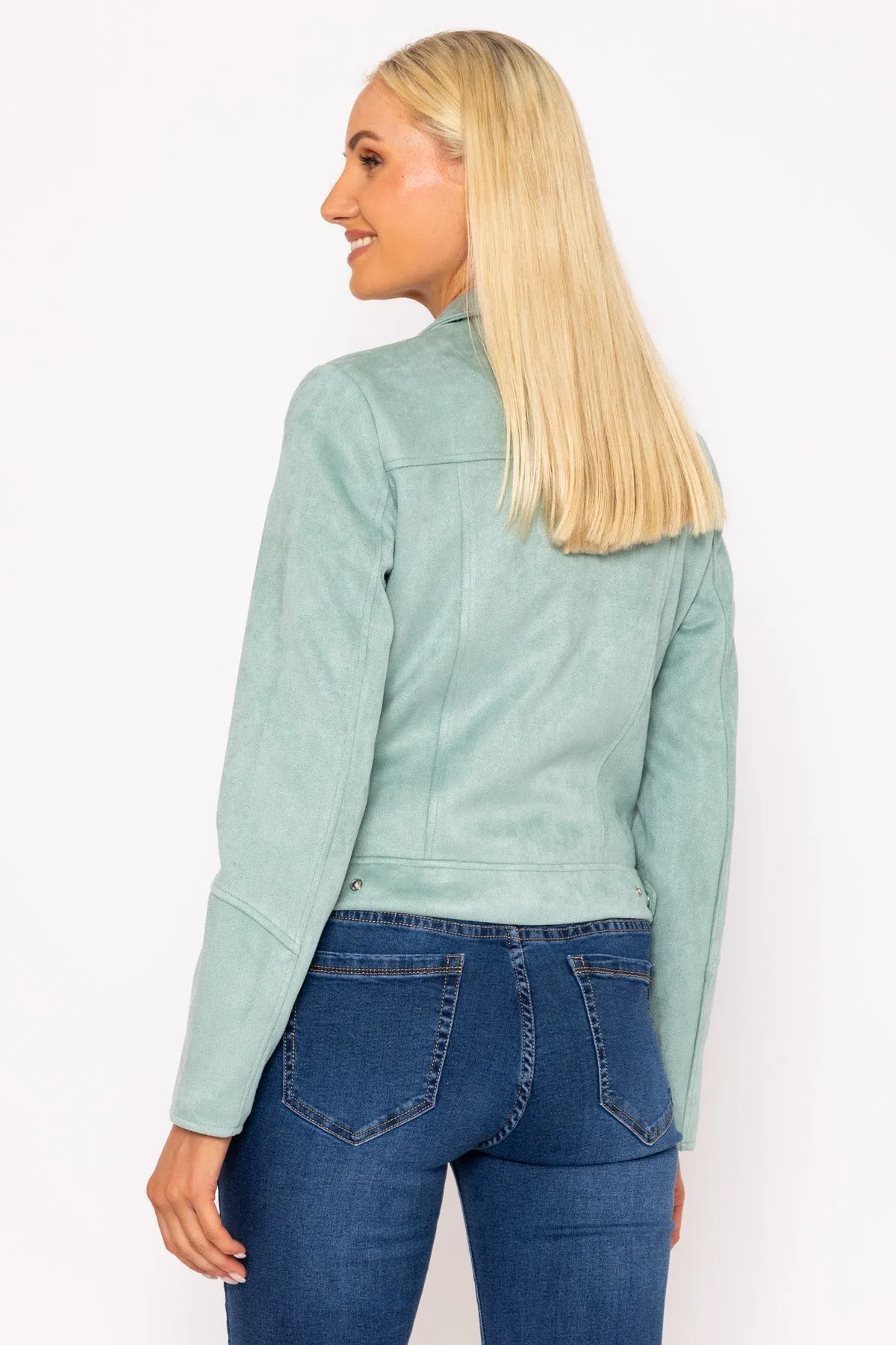 Suede Biker Jacket in Sage