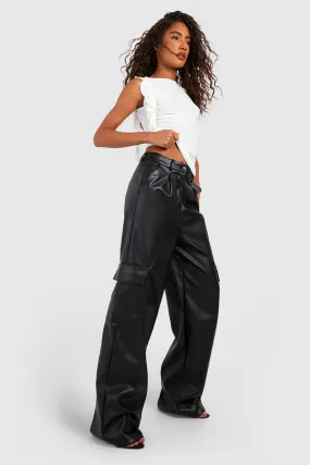 Tall Faux Leather High Waisted Cargo Pants