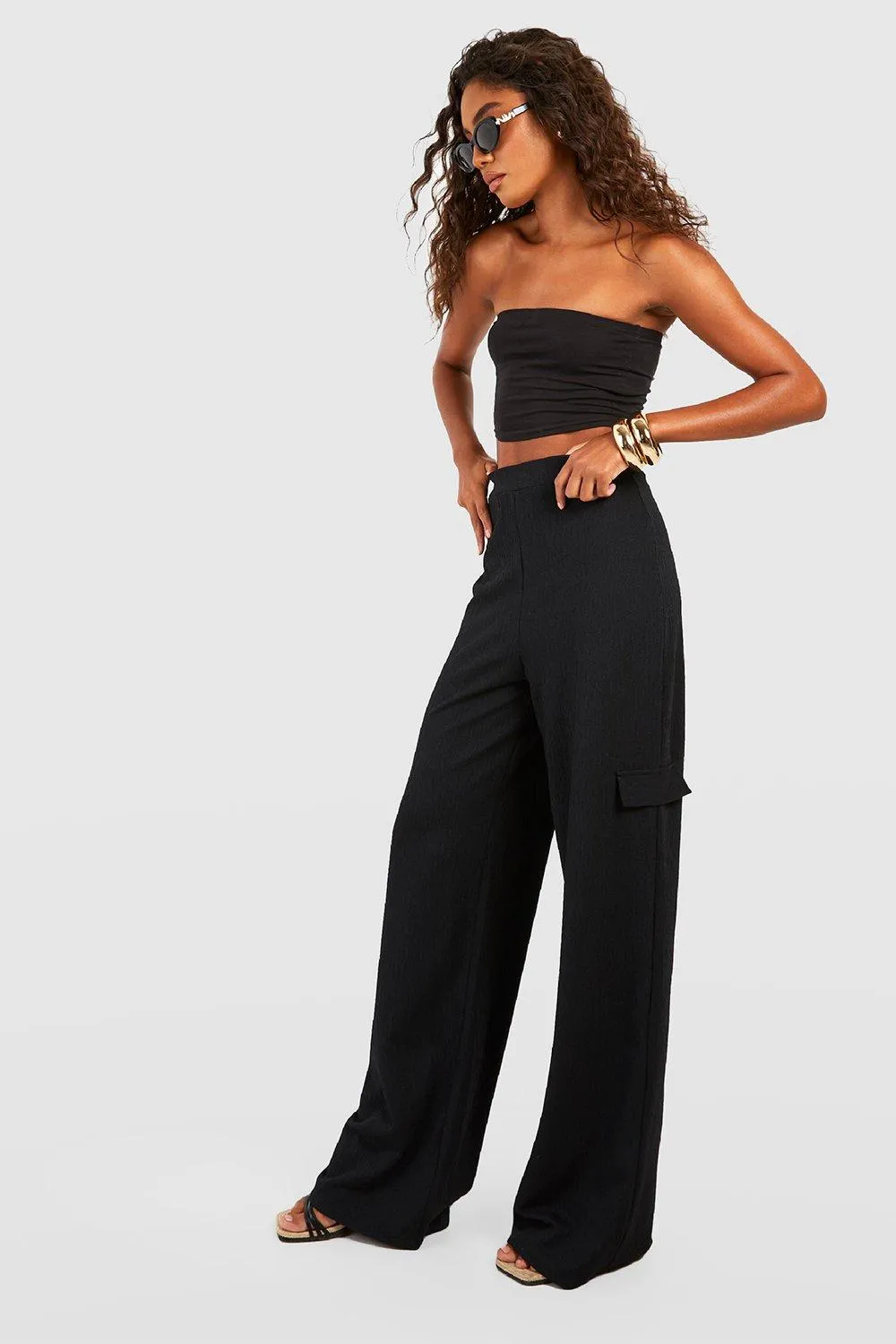 Tall Textured Cargo Tailored Wide Leg Pants