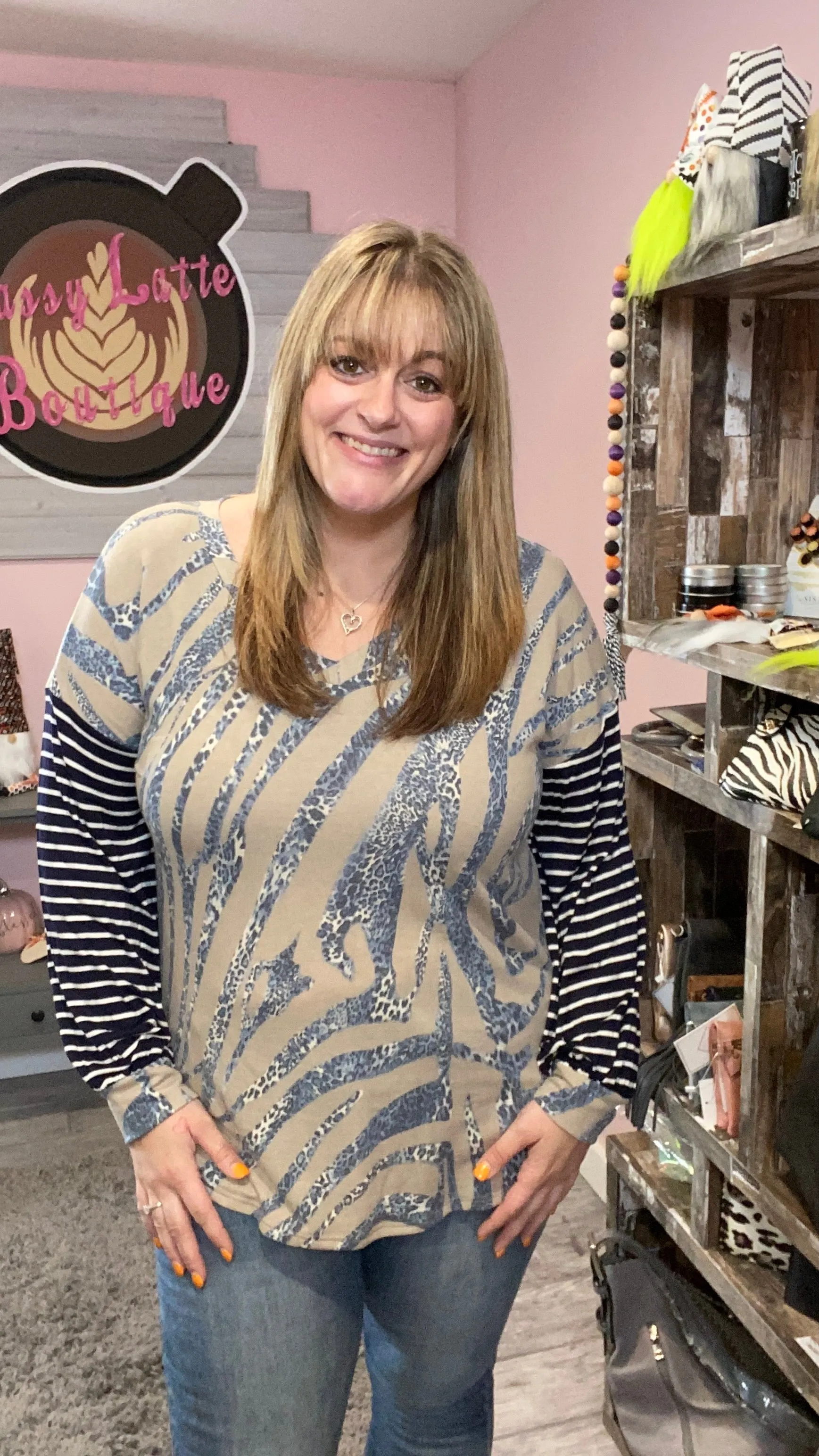 Taupe and Navy Leopard Tunic