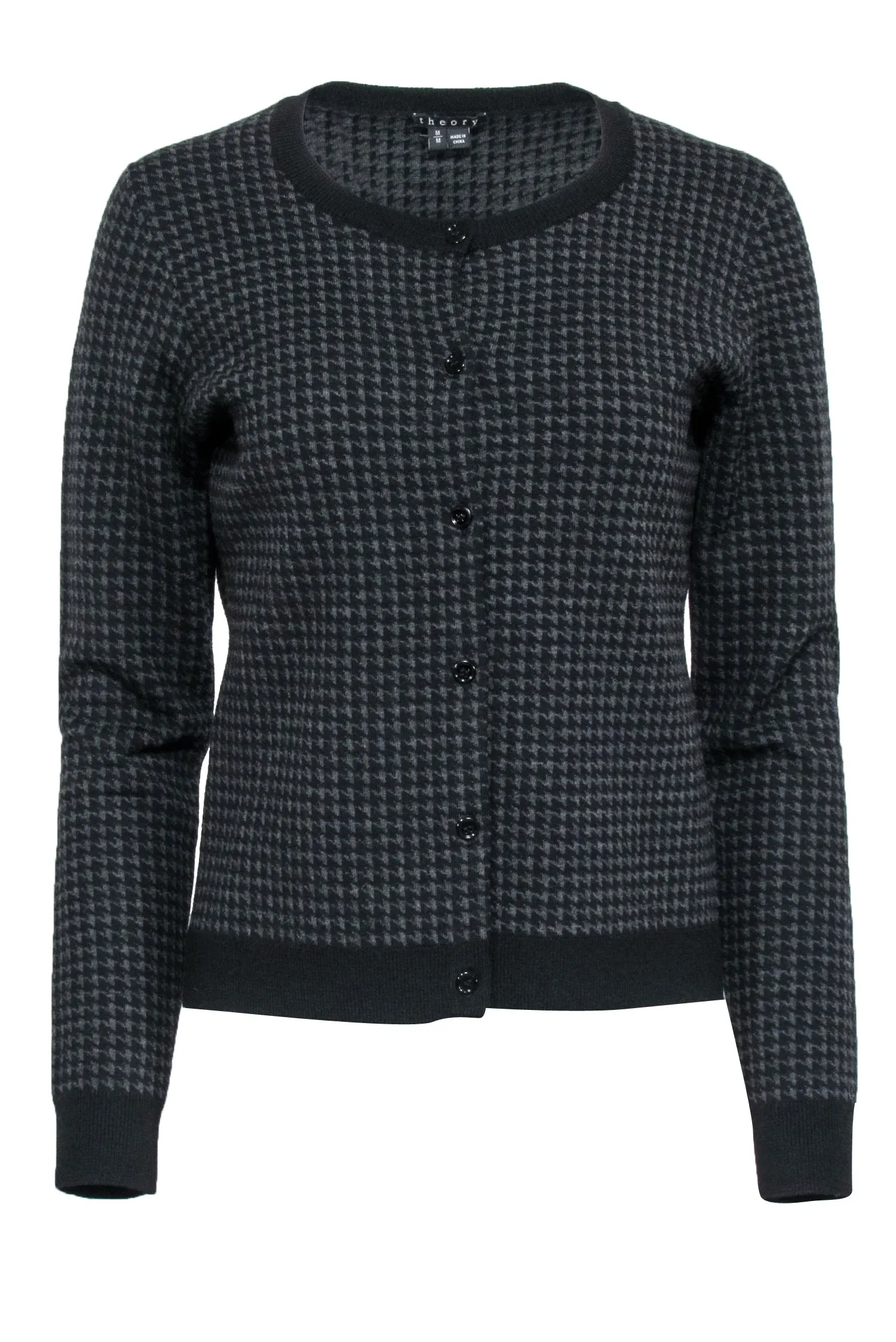 Theory - Black & Dark Grey Houndstooth Cardigan Sz M