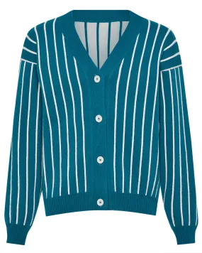 Thin Striped Wool & Cashmere Cardigan