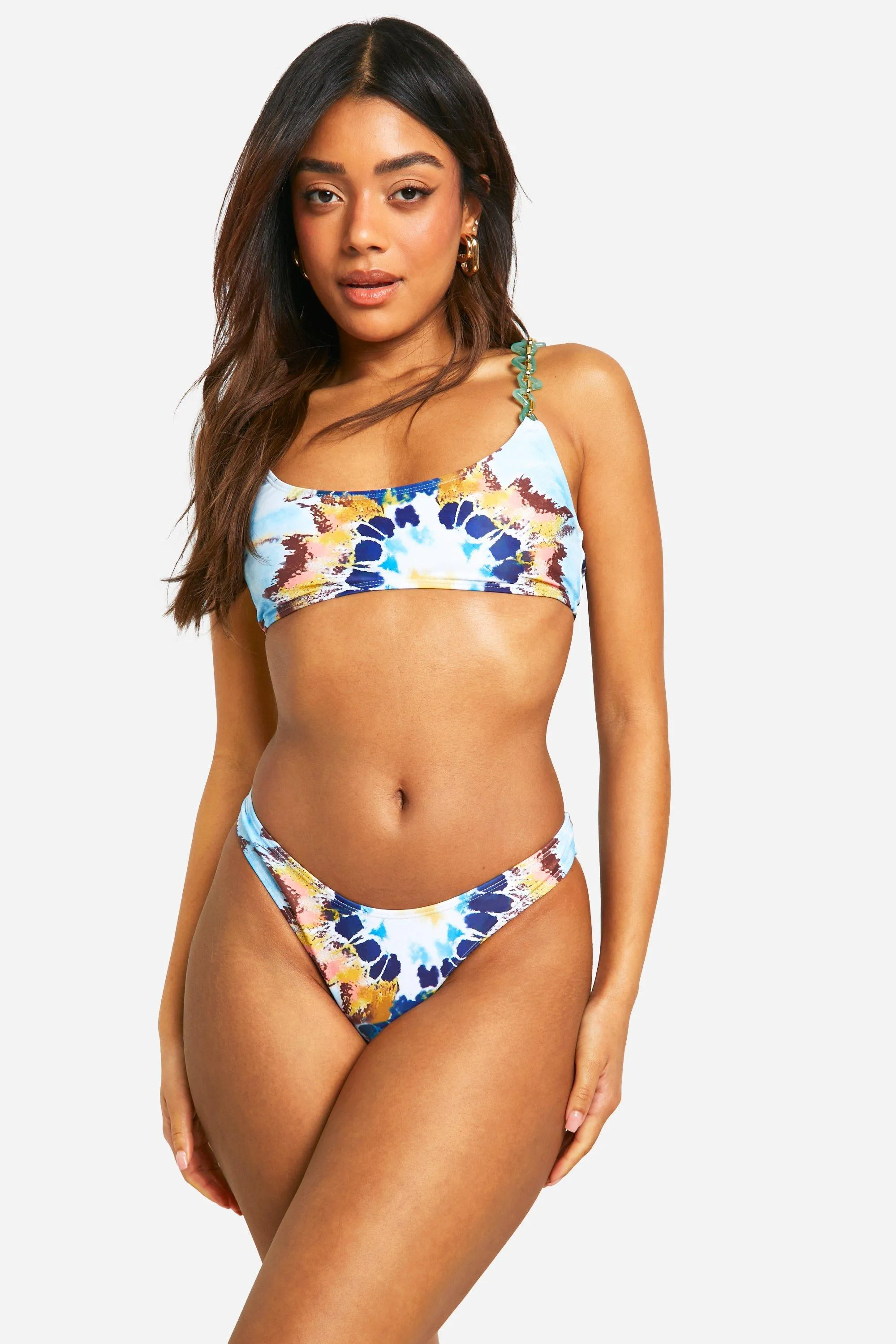 Tie Dye Chain Trim Straps Bikini Set