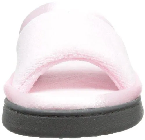 Totes isotoner Women's Microterry Slide Slipper with Satin Trim, Peony, 9.5/10