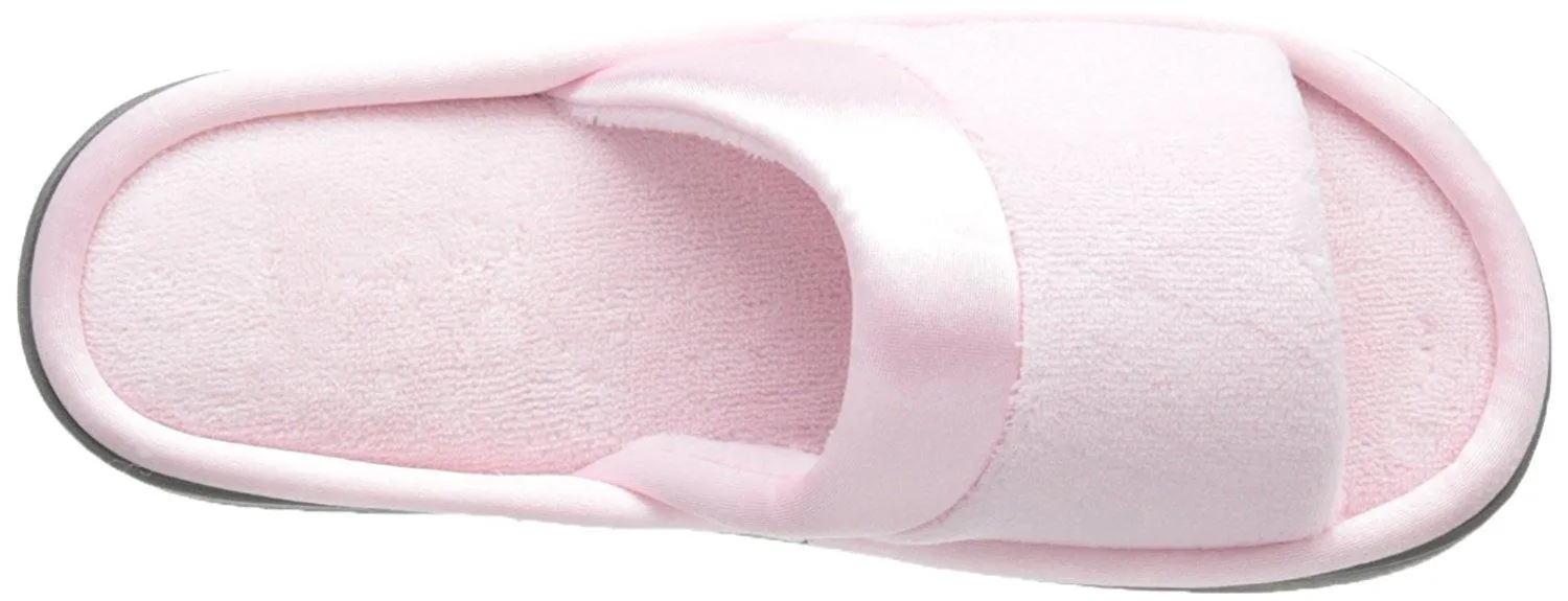 Totes isotoner Women's Microterry Slide Slipper with Satin Trim, Peony, 9.5/10