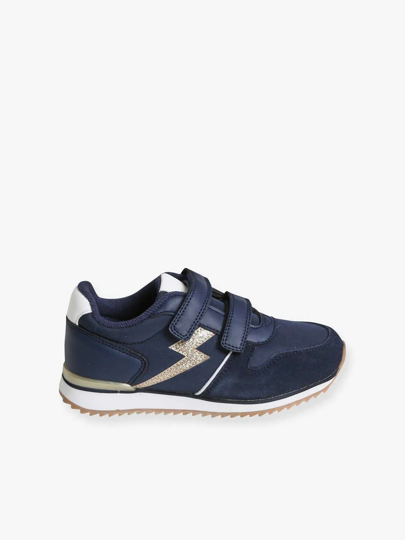 Touch-Fastening Trainers for Girls, Running Style - blue dark solid with design