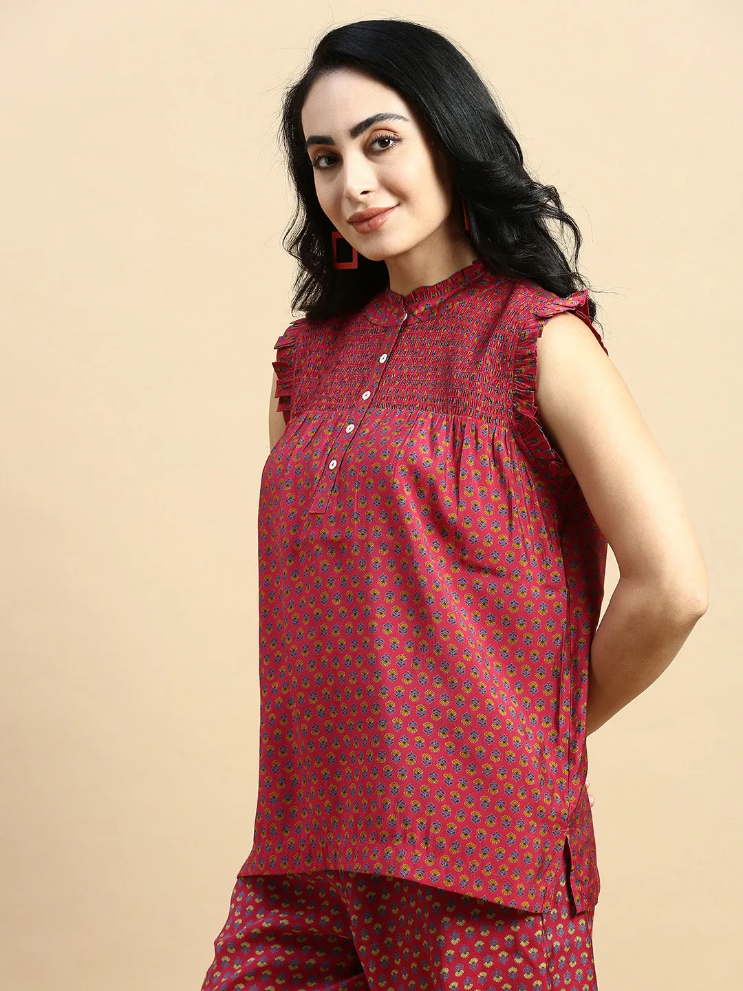 Tunic Top All Over Print-Wine