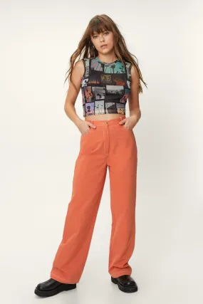 Twill High Waisted Wide Leg Cargo Pants