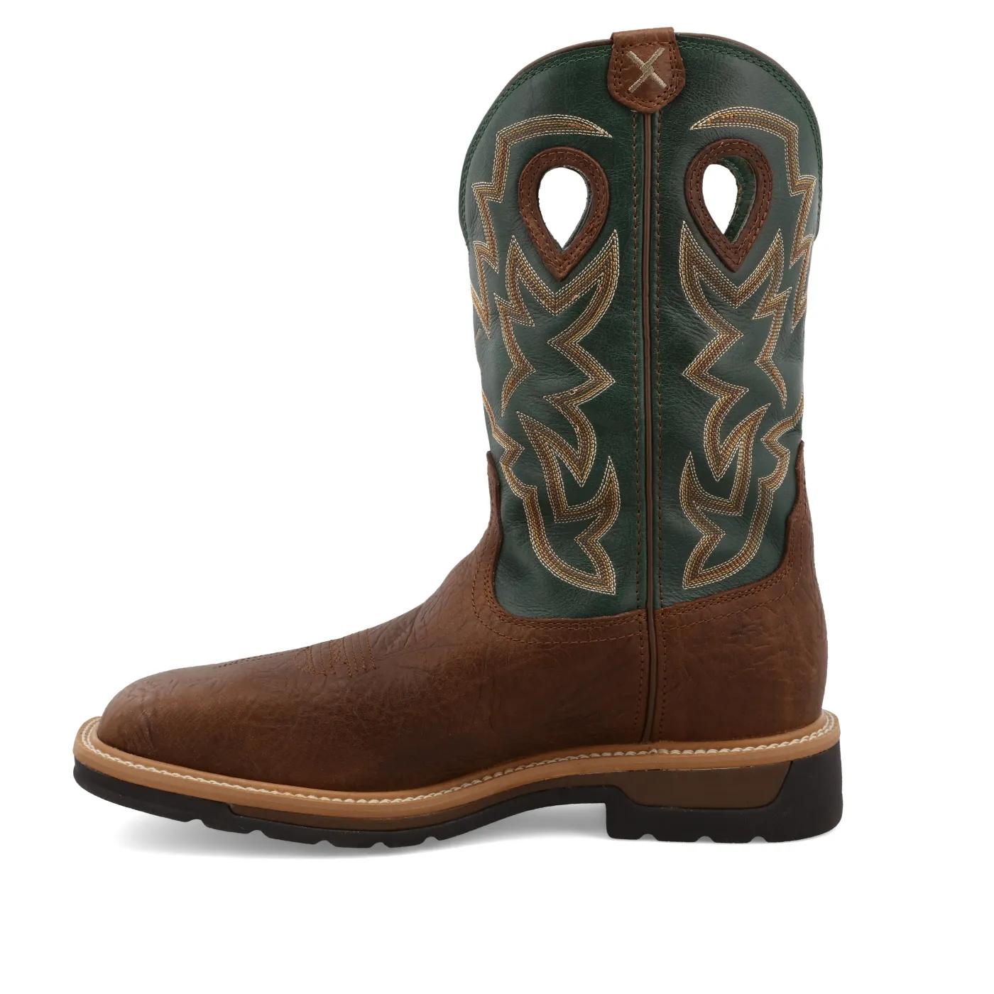 Twisted X Waterproof Western Work Boot – Distressed Saddle & Green