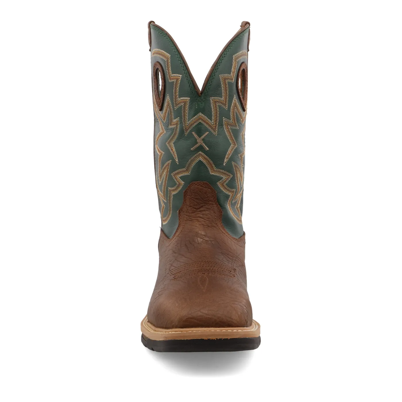 Twisted X Waterproof Western Work Boot – Distressed Saddle & Green