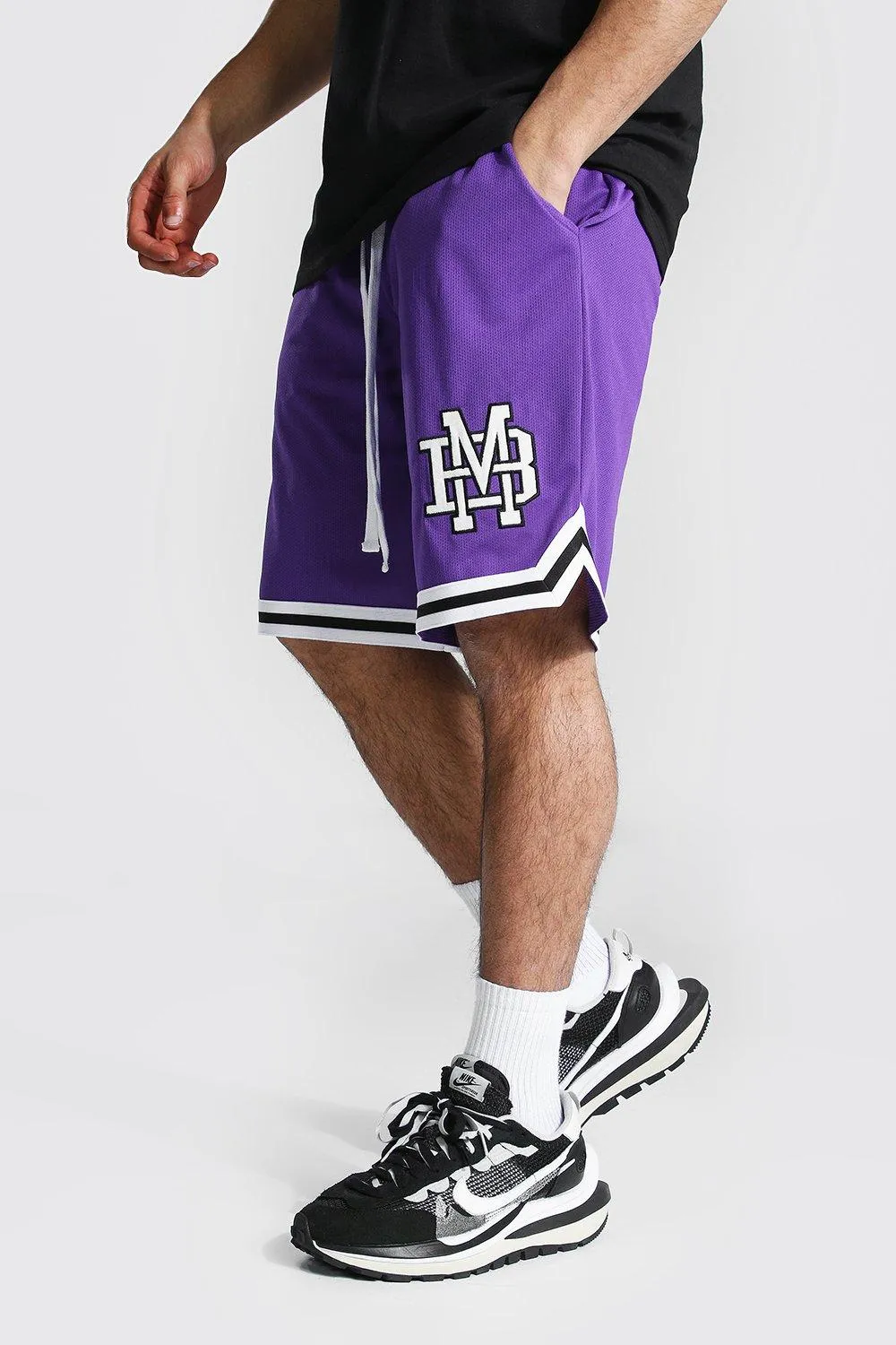 Varsity Man Applique Mesh Basketball Shorts