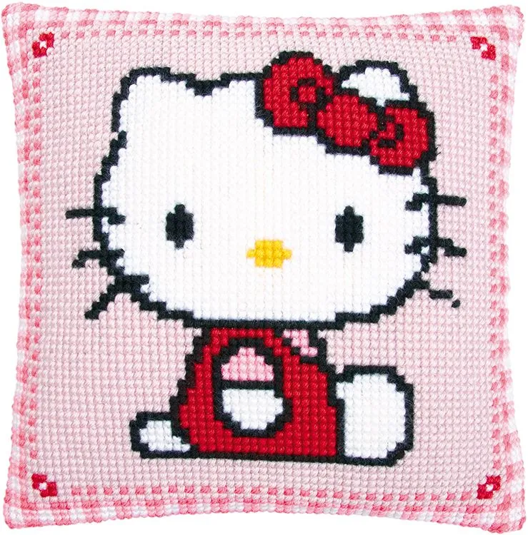 Vervaco Printed Cross Stitch Cushion Kit. Hello Kitty 1.