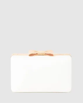 White Maxine Bow Handle Clutch Bag