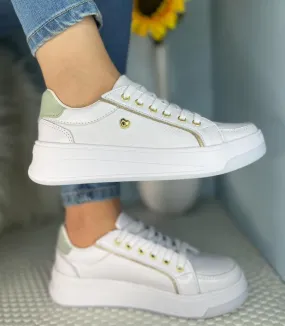 White Sneakers with Gold Accents