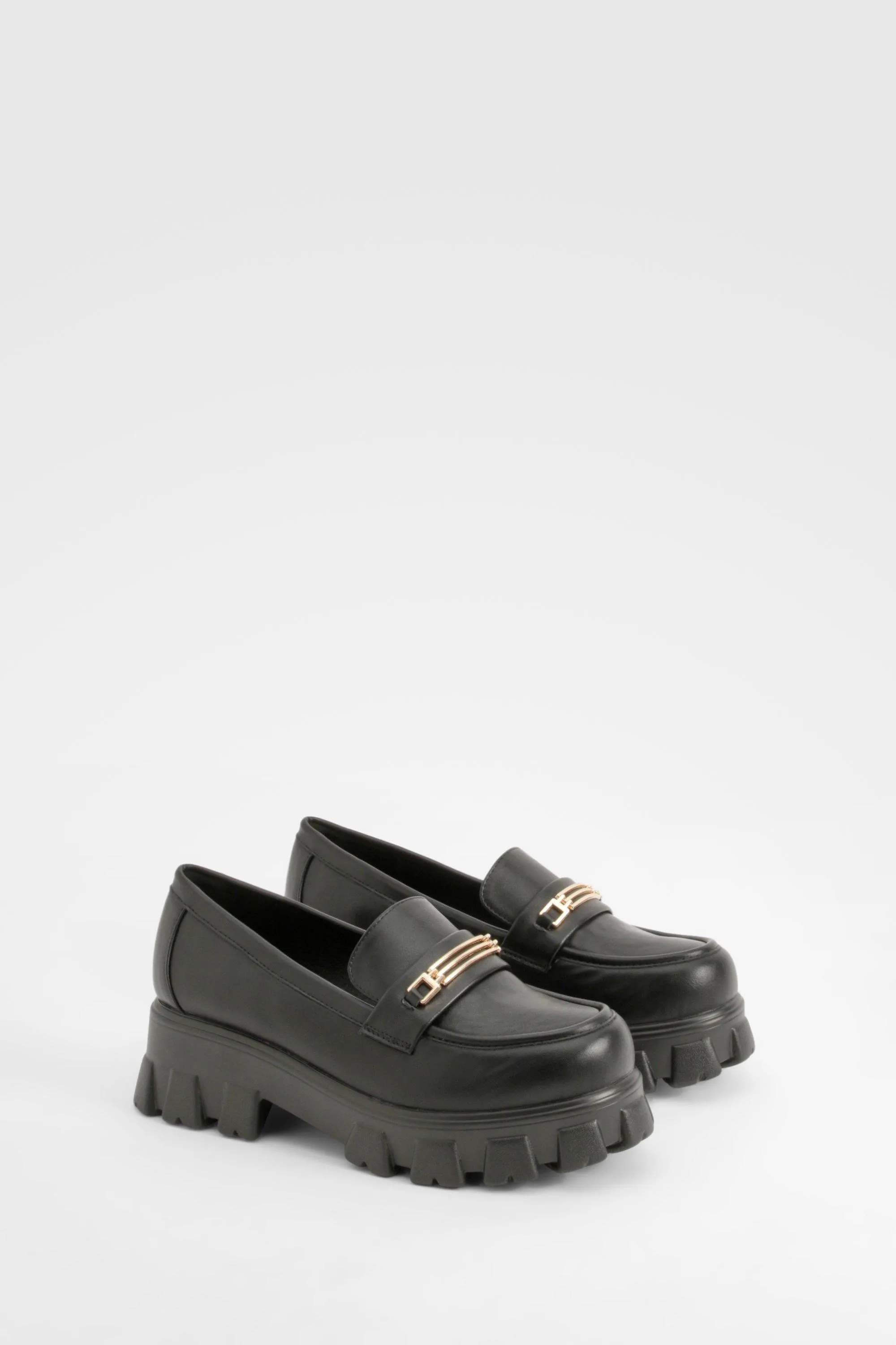 Wide Width Chunky Lug Sole T Bar Loafers