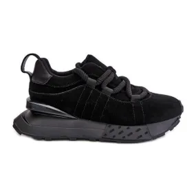 Women's Suede Sneakers On A Platform With Thick Lacing Artiker 54C1464 Black