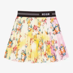 Yellow Floral Pleated Skirt