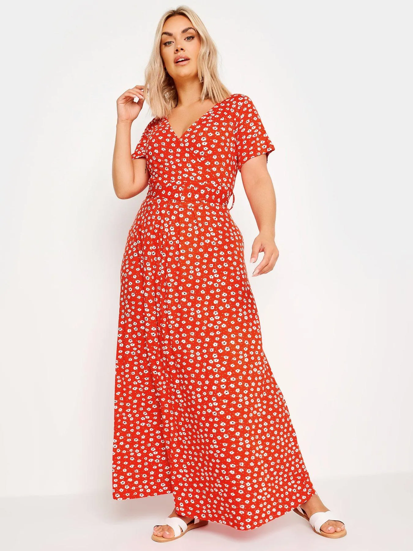 Yours Curve Ditsy Floral Print Wrap Maxi Dress